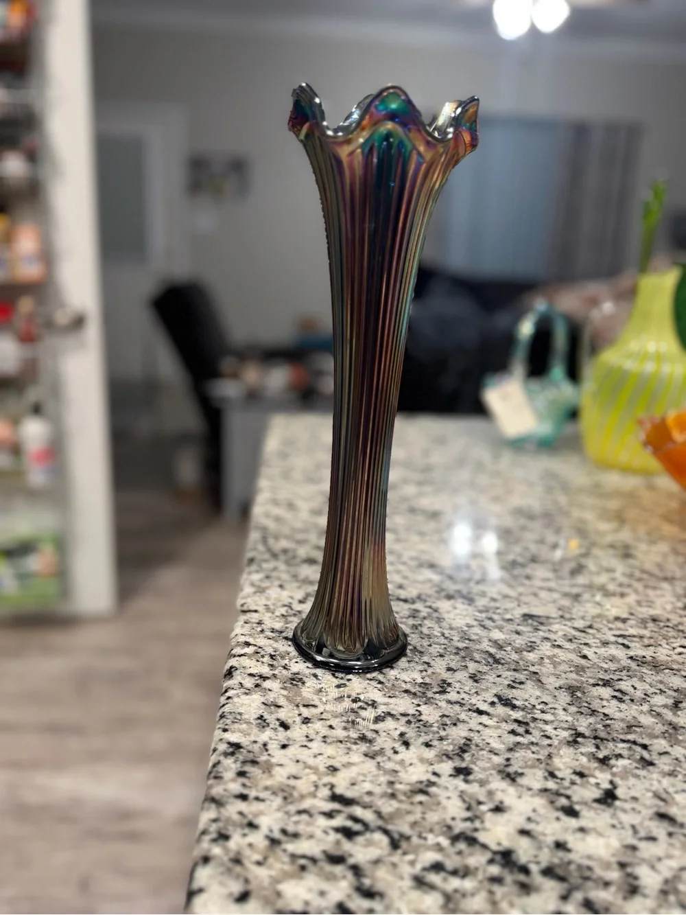 Fenton Iridescent Ribbed Carnival Glass Vase